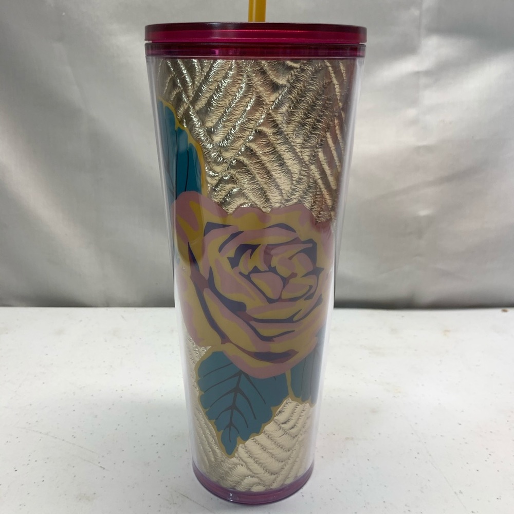 Starbucks Tumbler Gold Quilted Yellow Rose Fall 2020 24oz Venti ~ HTF RARE